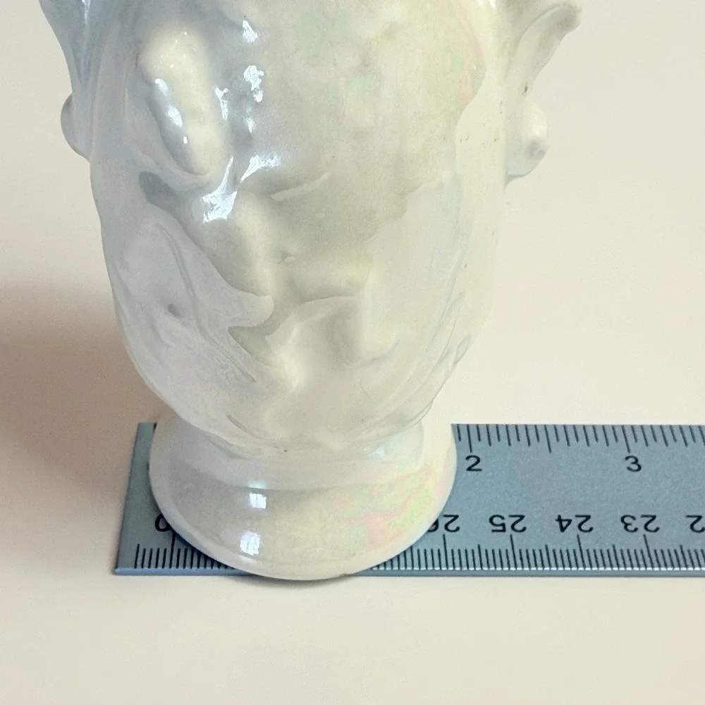 Vintage White Lusterware Cherub Mantle Vase Pair Mid Century Cherubs Set 2